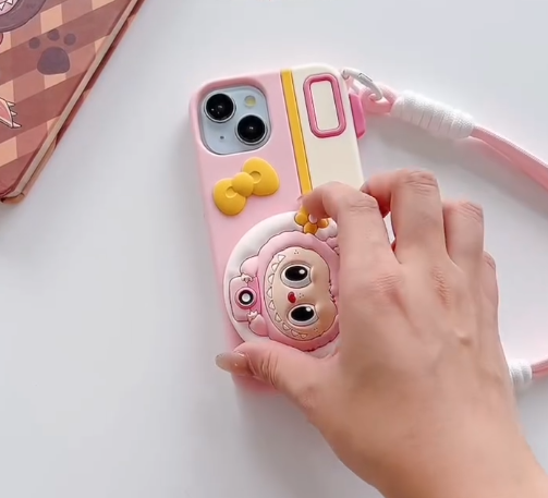 SPARKUP 3D Silicone Bear Soft Phone Case – Cute Pink Bear with Knitted Scarf Design