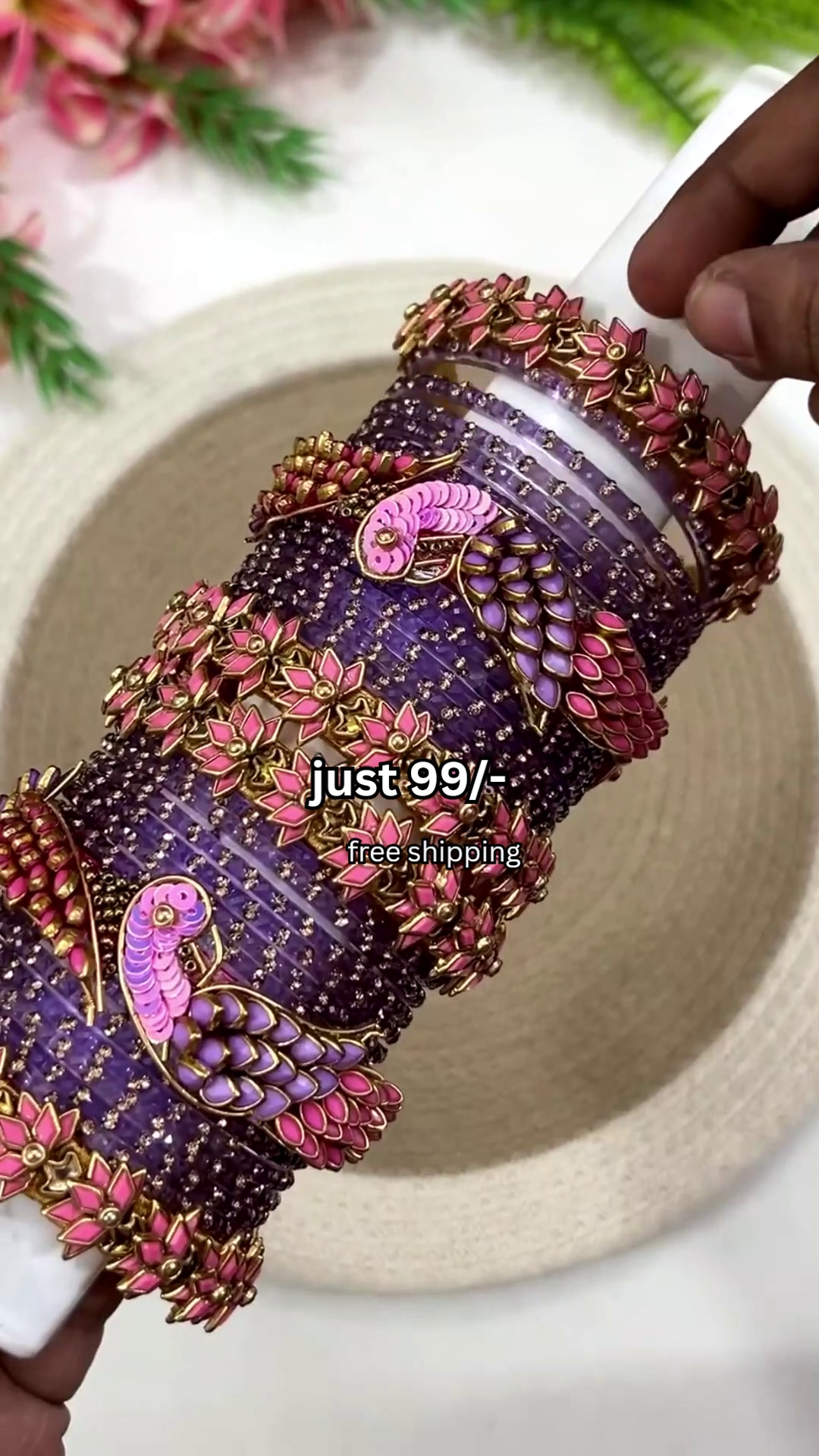 Purple & Pink Kundan Bangle Set – Regal Ethnic Elegance with Traditional Sparkle