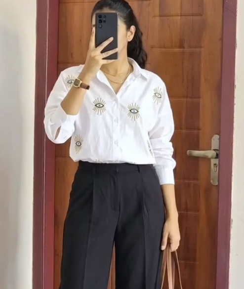 Brown Vertical Striped Oversized Shirt – Paper Cut Coffee Inspired Spread Collar Casual Style