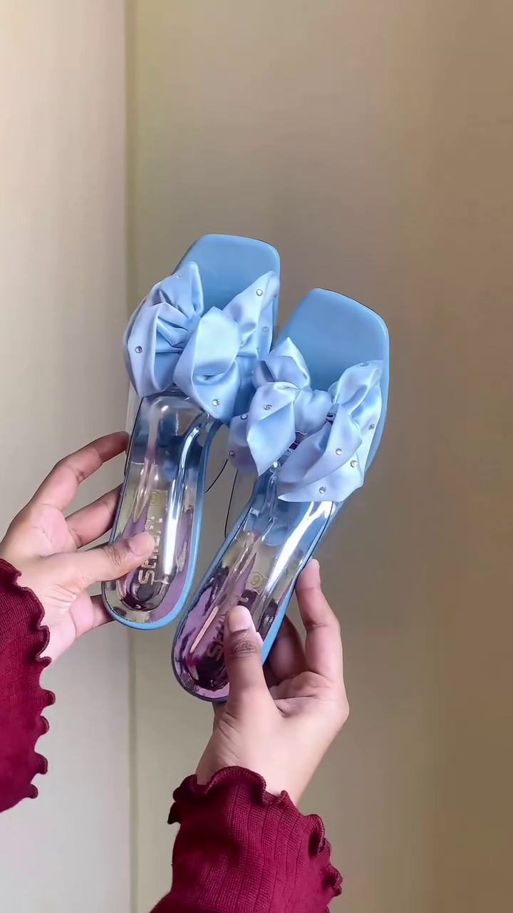 Transparent Heeled Sandals – Pink Satin Bow with Metallic Accent Elegant Party Heels