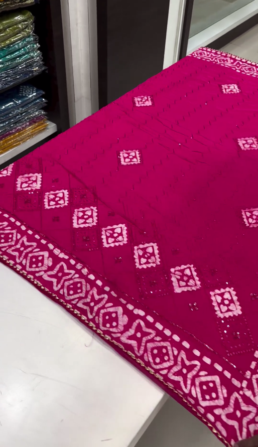 Muliticolor Work x Kutchi Work Silk Saree