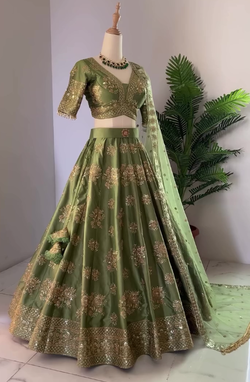 Nice Green Color Georgette Embroidery Sequence Lehenga Choli