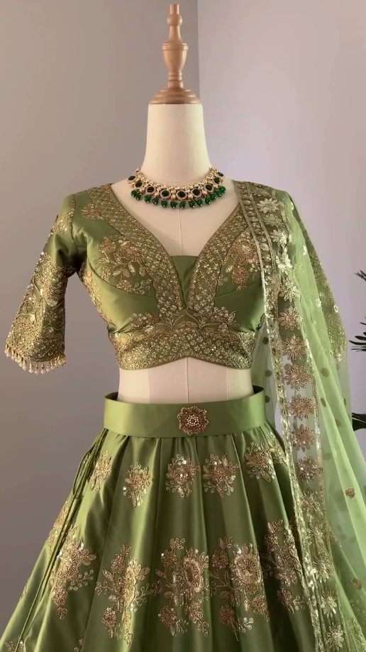 Nice Green Color Georgette Embroidery Sequence Lehenga Choli