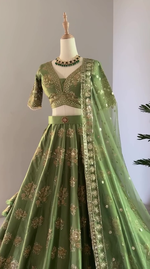 Nice Green Color Georgette Embroidery Sequence Lehenga Choli