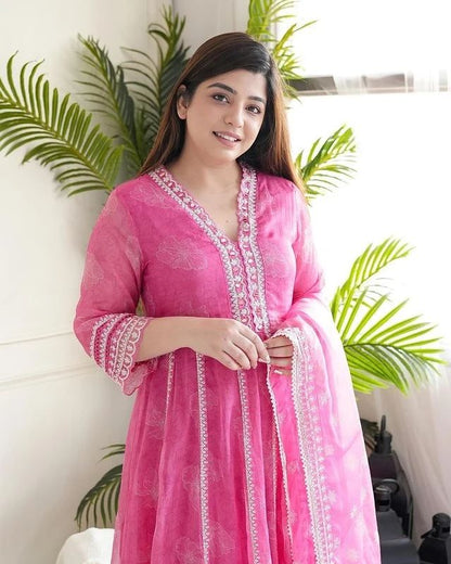 Take Your Style To The Next Level With Our Gulab Pink Anarkali Suit Set!