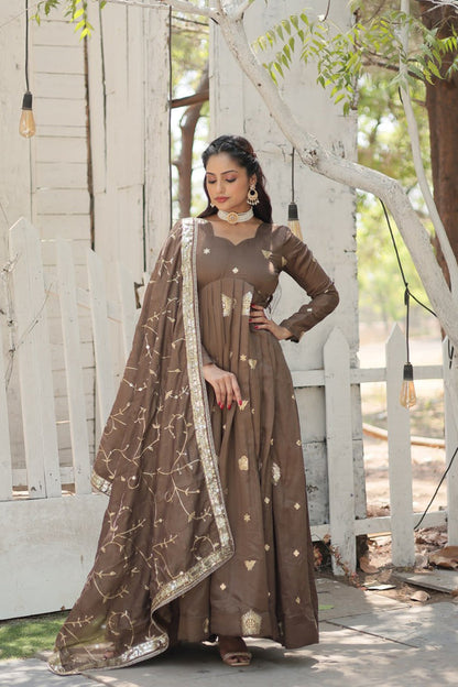 Sequence Work Wine & Beige Color Gown