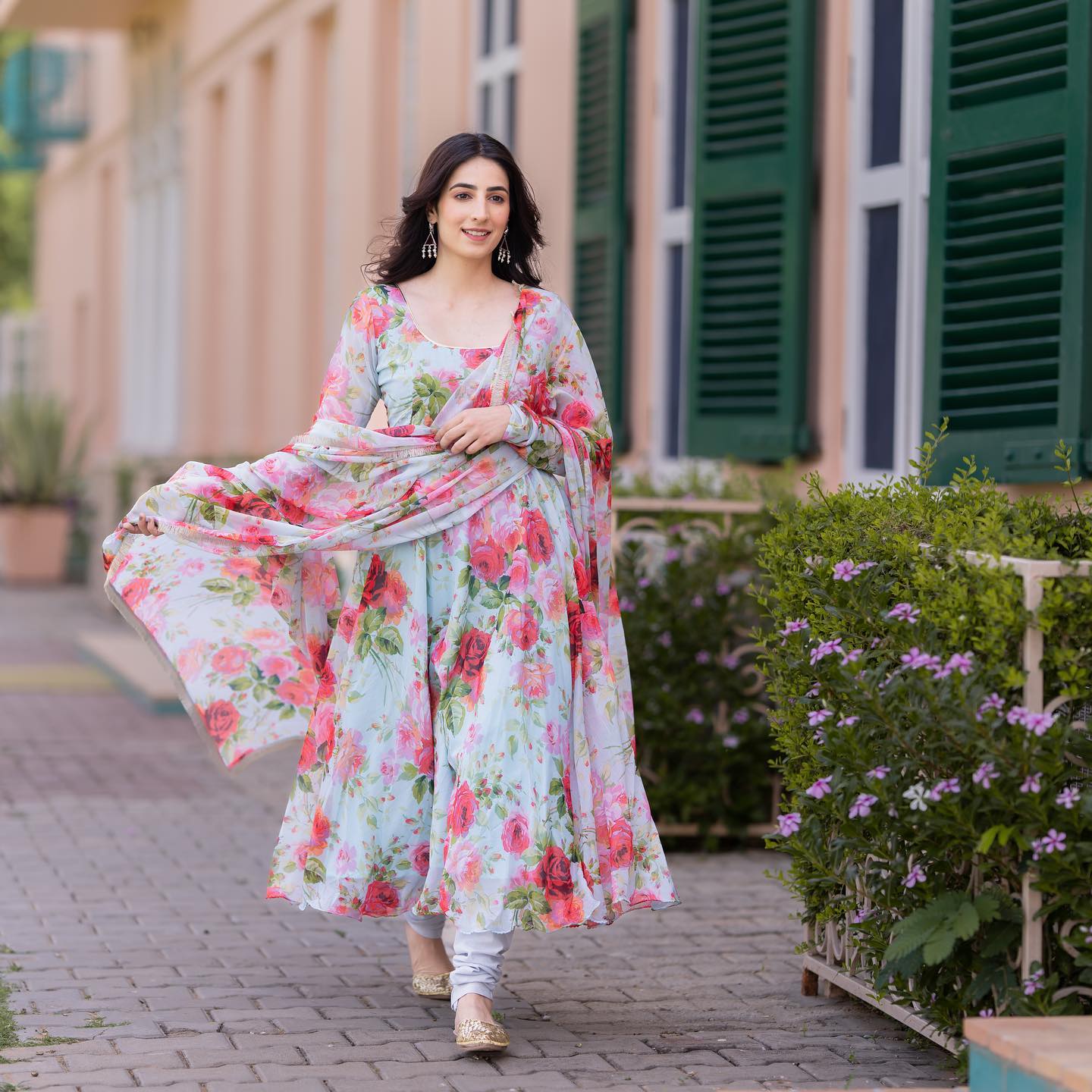 Floral Multi-coloured Printed Gown With Dupatta And Bottom Set