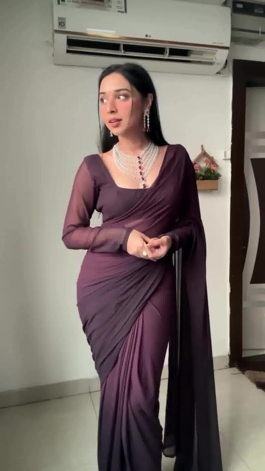 BEAUTIFUL BURGUNDY COLOUR PRE-DRAPED 1 MINUTE SAREE