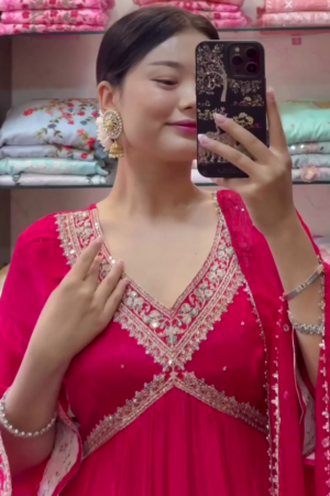 Rani Pink Aliya Cut Anarkali Gown With Embroidery Work