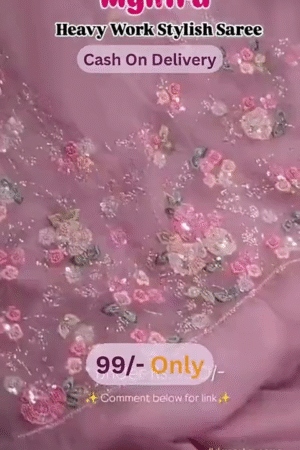 Elegant Pink Floral Saree with Heavy Embroidery – Just ₹99!