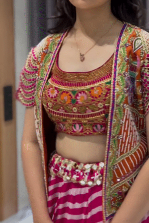 🌈 Multicolor Rayon Embroidered Stitched Lehenga Kotti Set – Graceful & Festive Ethnic Ensemble 🌈