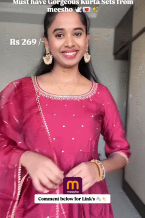 She Fire Women’s Floral Printed Light Pink & Golden Cotton Blend Kurta With Plazo – Elegant Ethnic Set At ₹269