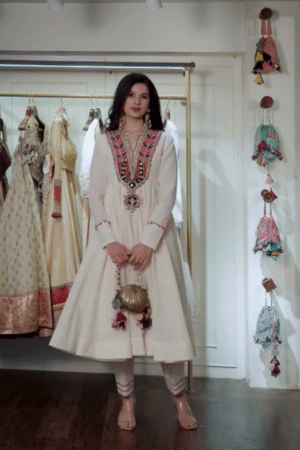 Pearl Radiance – White Embroidered Anarkali Premium Suit Set | Graceful Comfort Fit Elegance