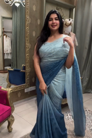 Ocean Glimmer – Sea Green Sequins Georgette Saree | Light As Air, Bright As Stars
