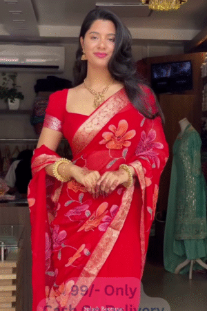 Fancy Latest Red Georgette Sequin Saree – Glamorous Party & Occasion Wear