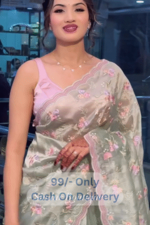 New Gold Crush Embroidery Wedding Saree With Mirror Work Aarko Border & Banglori Silk Blouse