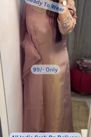 Twill Gold Net Kurti & Dupatta Set – Round Neck With Elegant Handwork (2-Piece Set)