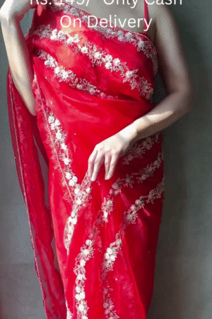 Whispers of Bloom: Hand-Embroidered Georgette Elegance
