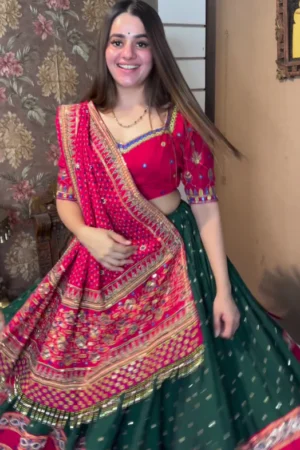 Women’s Tussar Silk With Patola Print And Foil Work Lehenga Choli