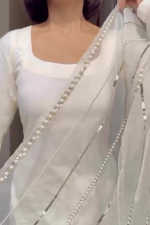 ✨ Isha Pearl Suit Set With Hand-embroidered Dupatta ✨