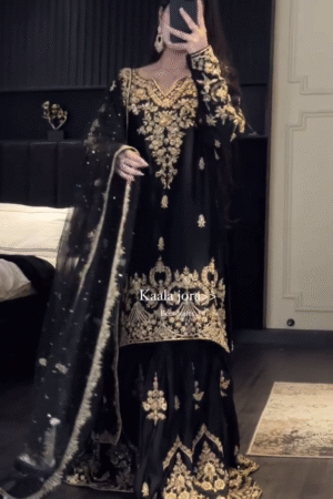 Regal Black & Gold Embroidered Sharara Set 🖤