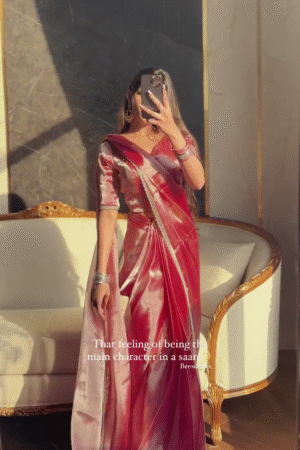 Shimmering Rose Gold Organza Saree 💖