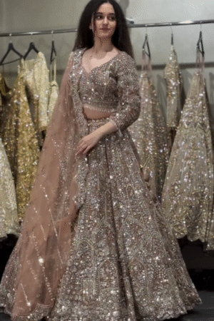 Dazzling Rose Gold & Silver Lehenga Set ✨