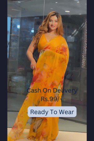🔥Summer Sunshine: Yellow Chiffon Printed Saree
