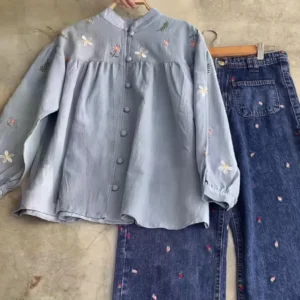 Embroidered Denim Co-ord Set – Chic & Casual
