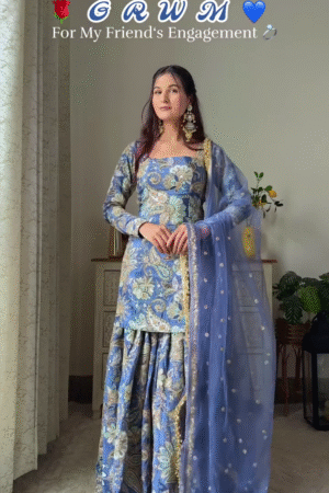 Royal Blue Floral Sharara Set with Golden Detailing 🌸💙