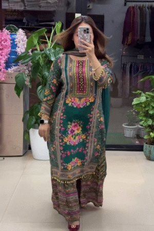 🌿 Elegant Green Floral Suit Set 🌸 | Festive Ethnic Wear ✨