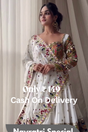 🌸 Elegant White Embroidered Lehenga ✨ | Navratri Special 💃